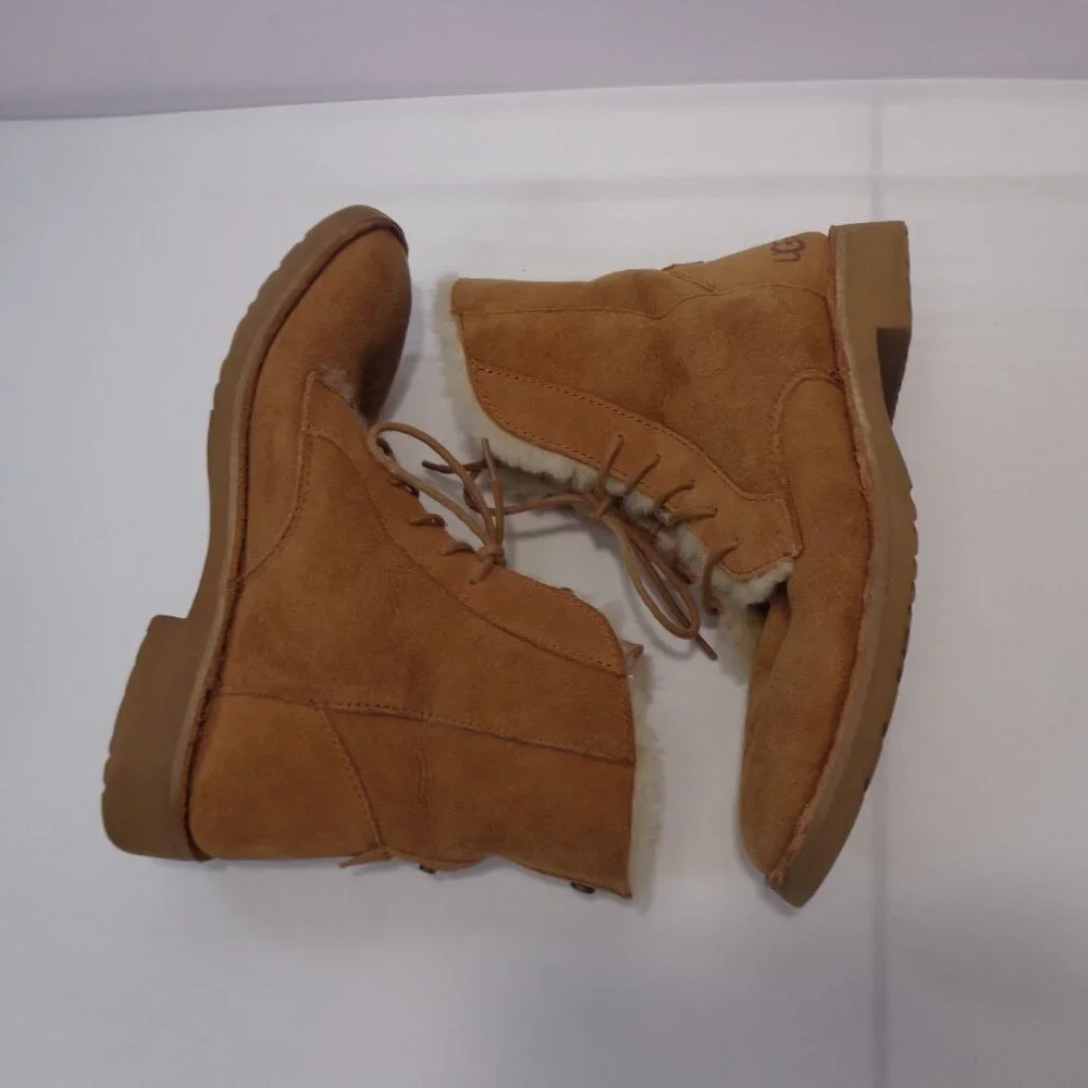 UGG Women's Quincy Brown Suede‎ Lace Up Winter Foldable Ankle Boots Size US 7